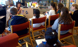 Beckie Weinheimer speaking at Syosset Public Library in NY on May 3, 2009